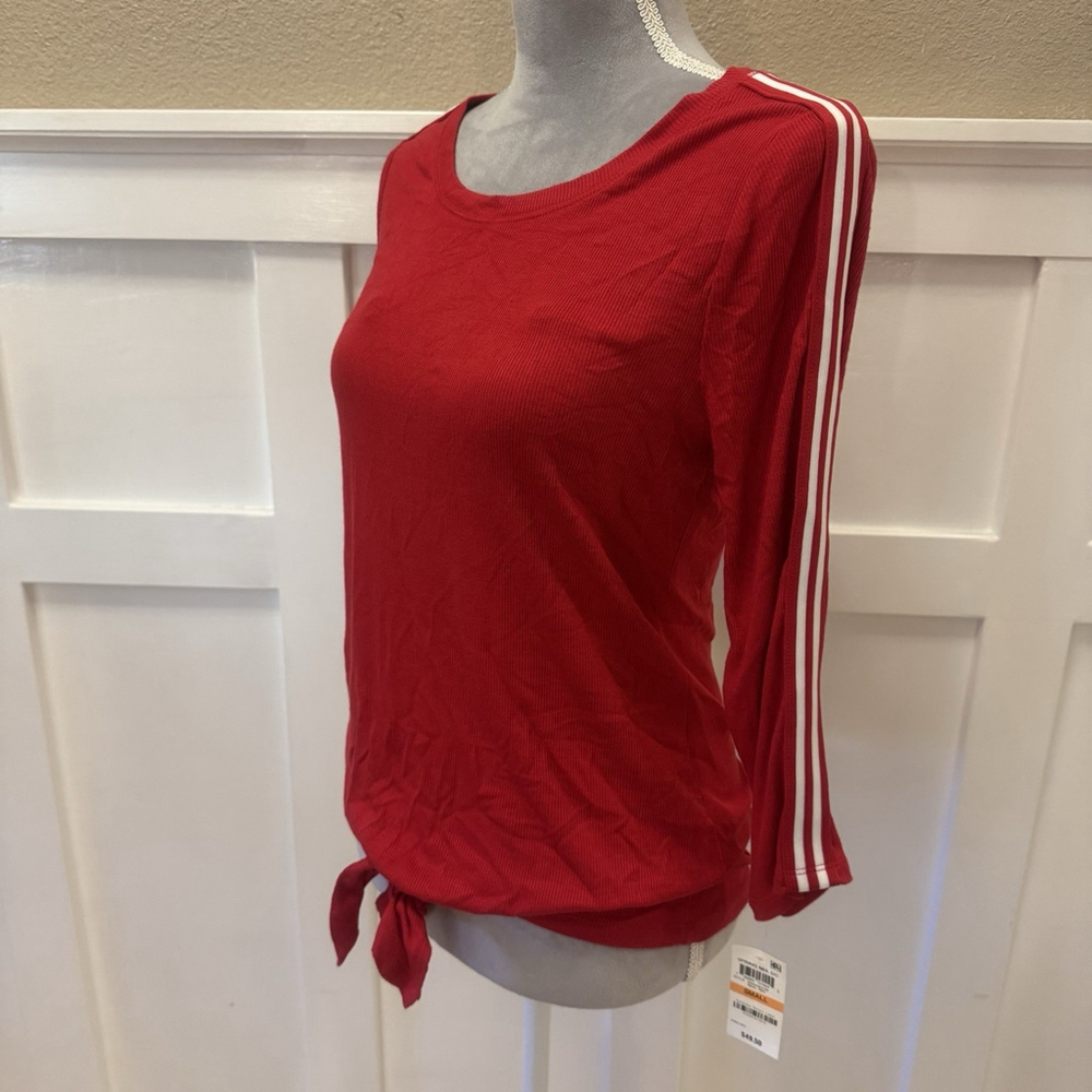 NWT INC Striped Tie-Front T-Shirt Top Size:S Red